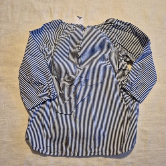 Crewcuts girls size 6-7 blue and white striped blouse bow on cuff, NWT - Picture 4 of 5